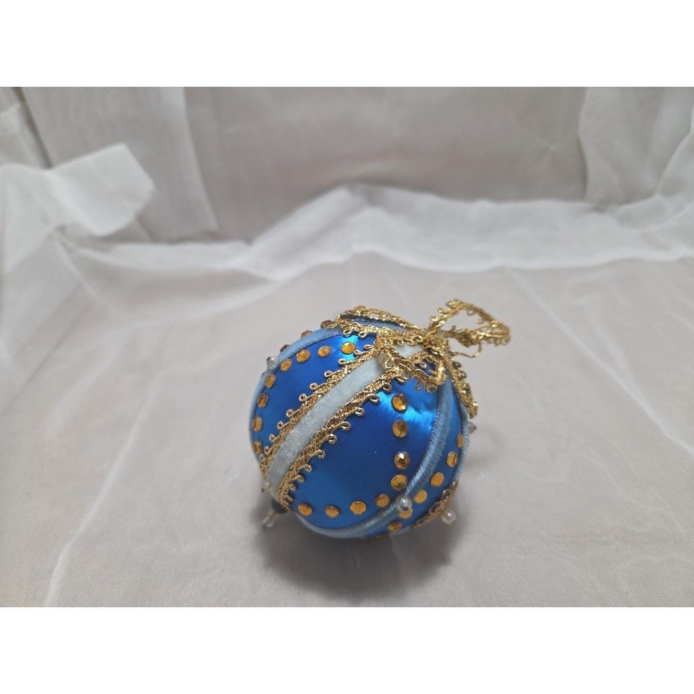 Vintage Handmade Blue and Gold‎ Ornament - Elegant Holiday Decoration